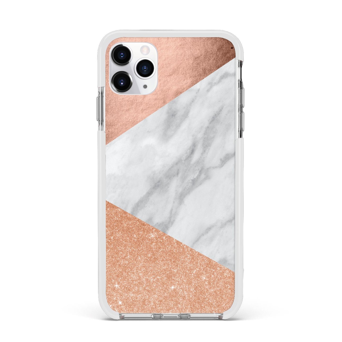 Marble Rose Gold Apple iPhone 11 Pro Max in Silver with White Impact Case