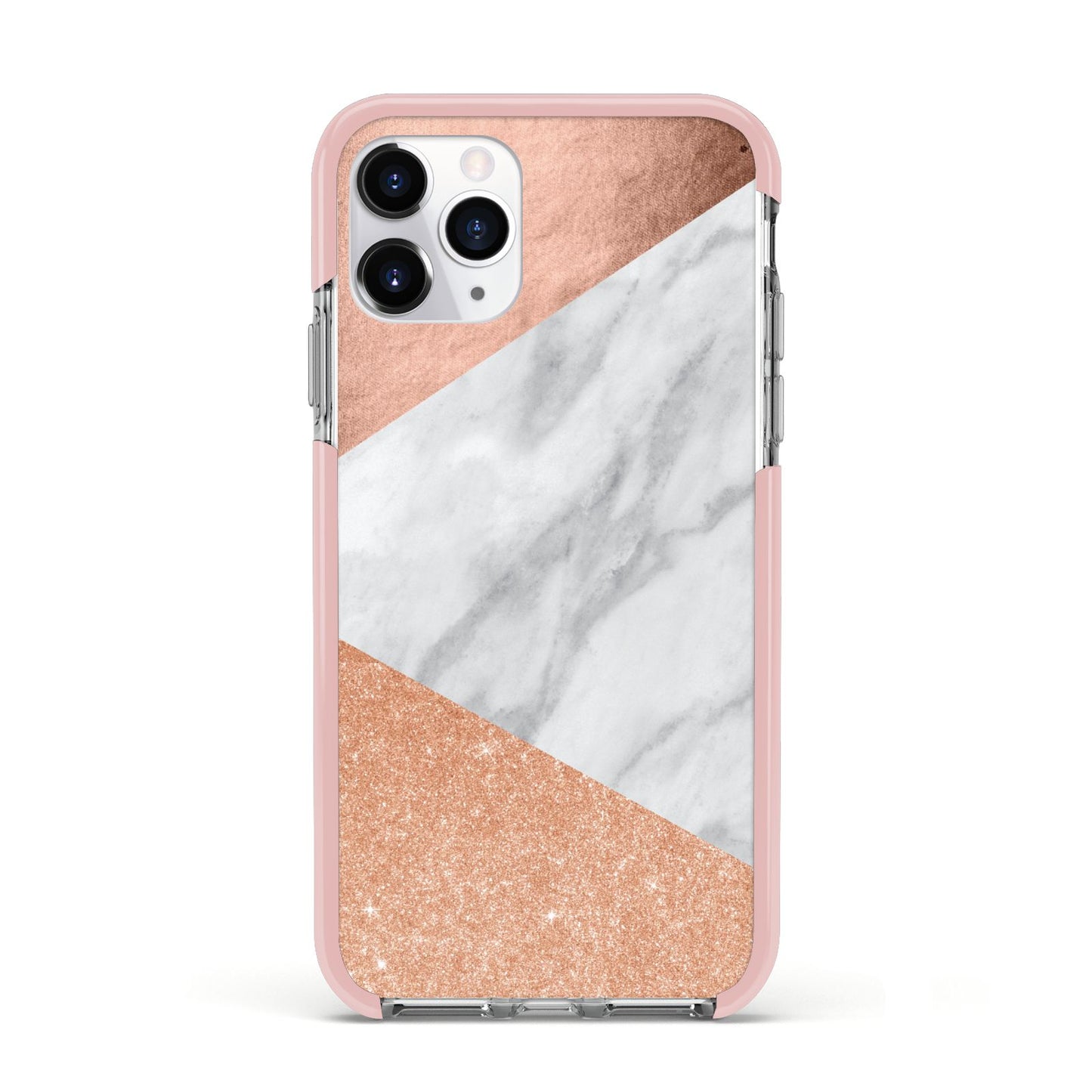 Marble Rose Gold Apple iPhone 11 Pro in Silver with Pink Impact Case