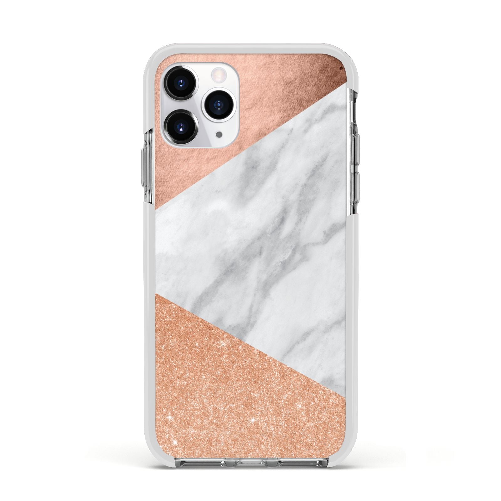 Marble Rose Gold Apple iPhone 11 Pro in Silver with White Impact Case