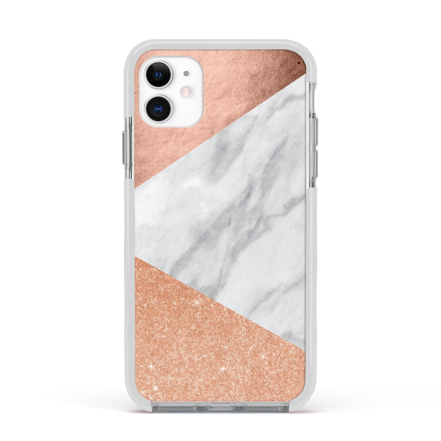 Marble Rose Gold Apple iPhone 11 in White with White Impact Case