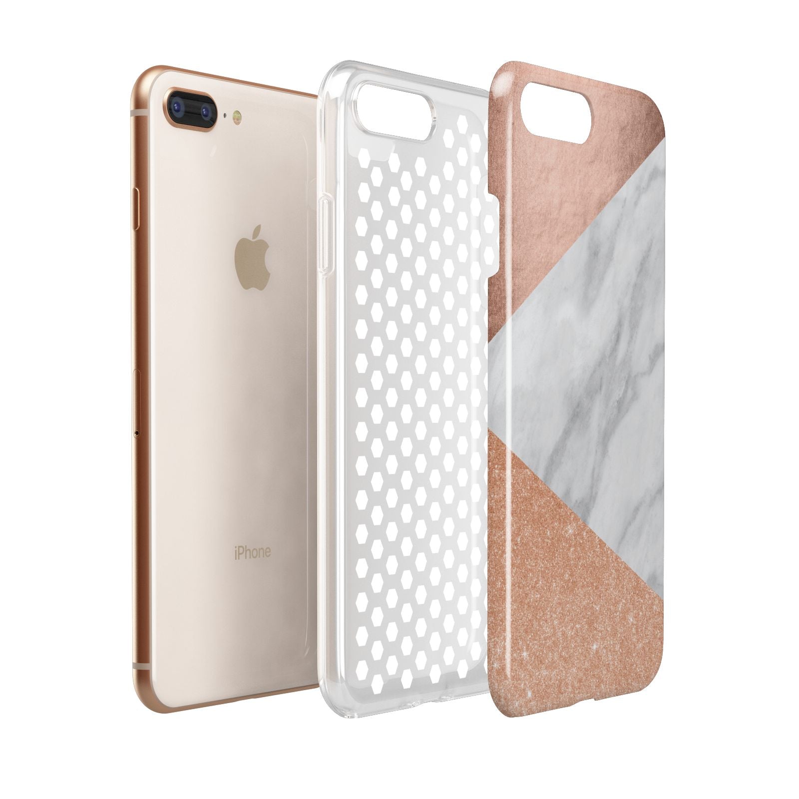 Marble Rose Gold Apple iPhone 7 8 Plus 3D Tough Case Expanded View