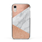 Marble Rose Gold Apple iPhone XR Impact Case Black Edge on Silver Phone