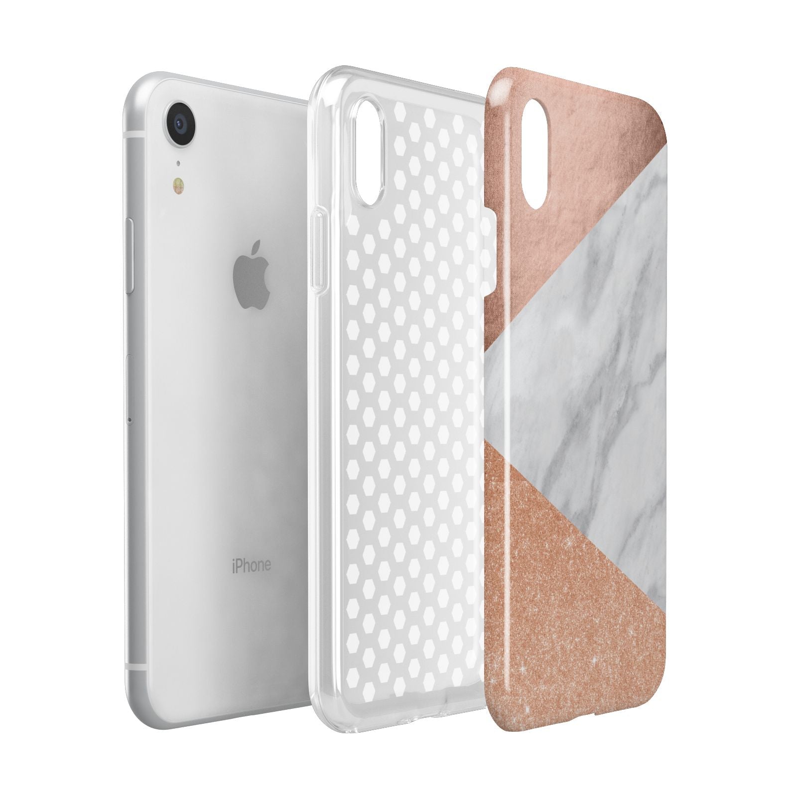 Marble Rose Gold Apple iPhone XR White 3D Tough Case Expanded view