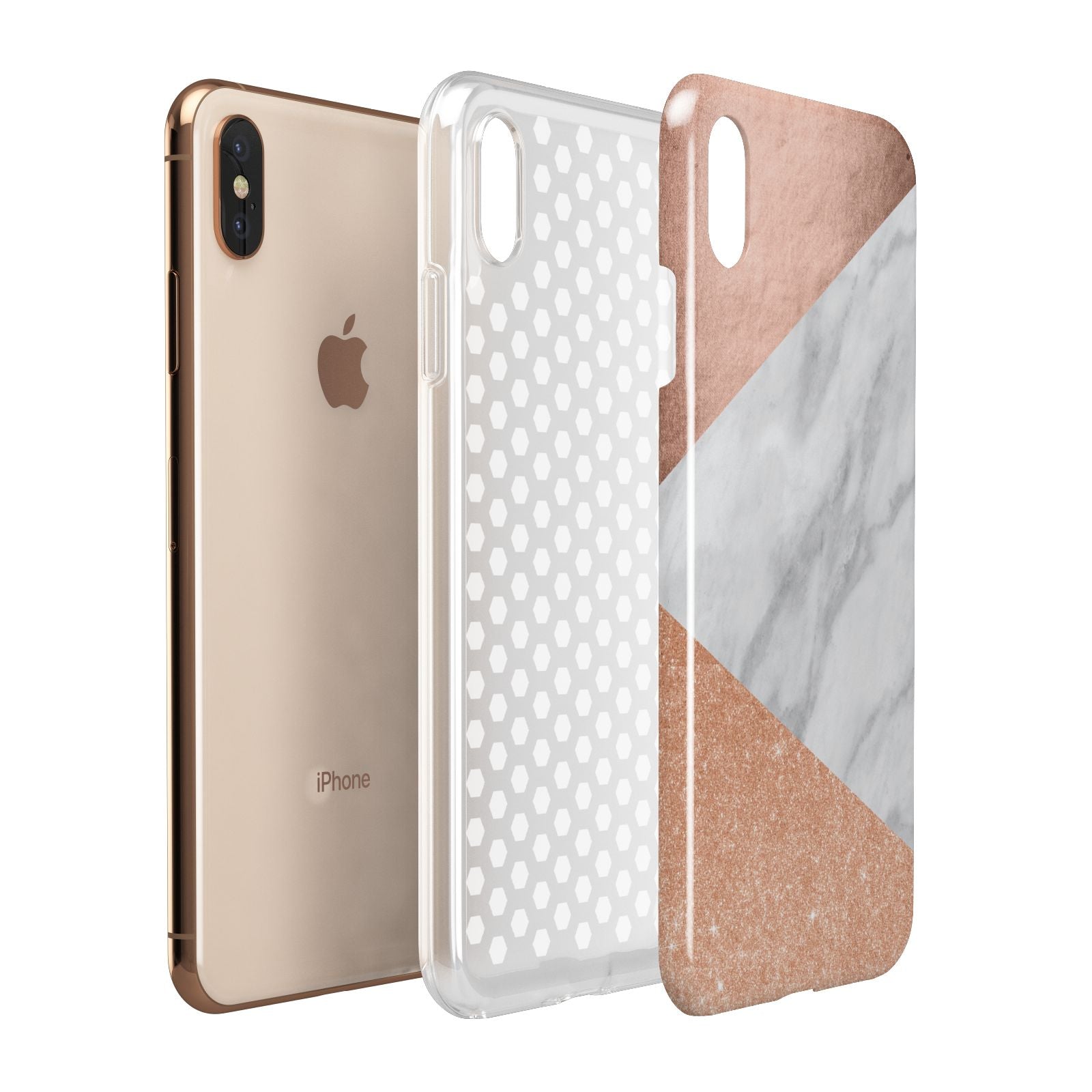 Marble Rose Gold Apple iPhone Xs Max 3D Tough Case Expanded View