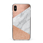 Marble Rose Gold Apple iPhone Xs Max Impact Case Black Edge on Silver Phone