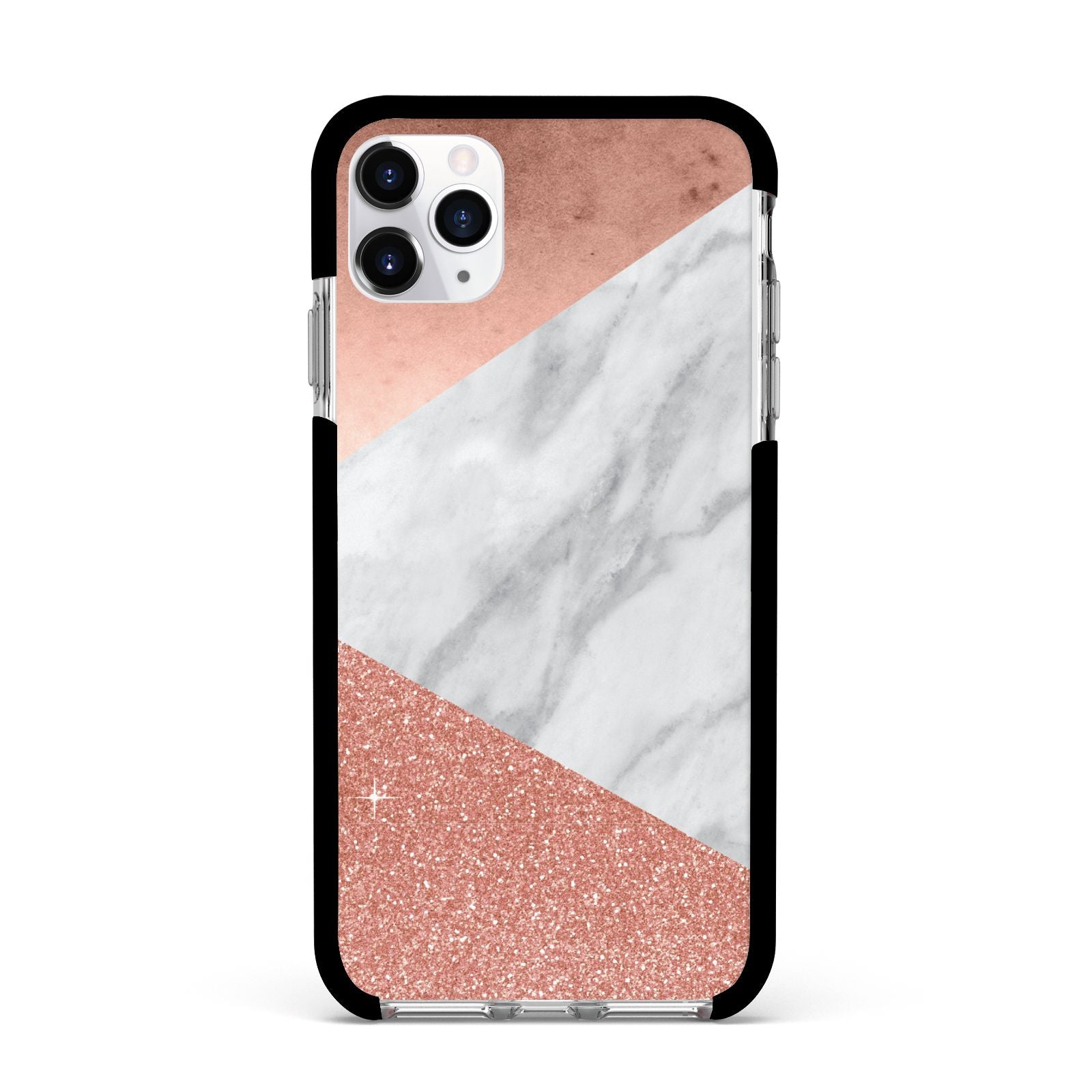 Marble Rose Gold Foil Apple iPhone 11 Pro Max in Silver with Black Impact Case