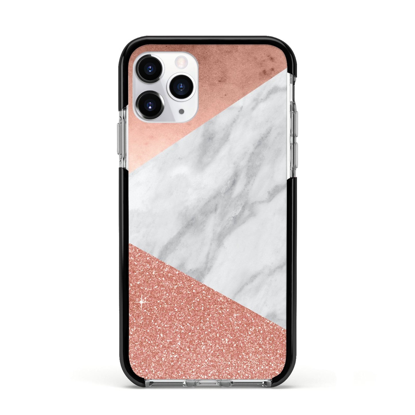 Marble Rose Gold Foil Apple iPhone 11 Pro in Silver with Black Impact Case
