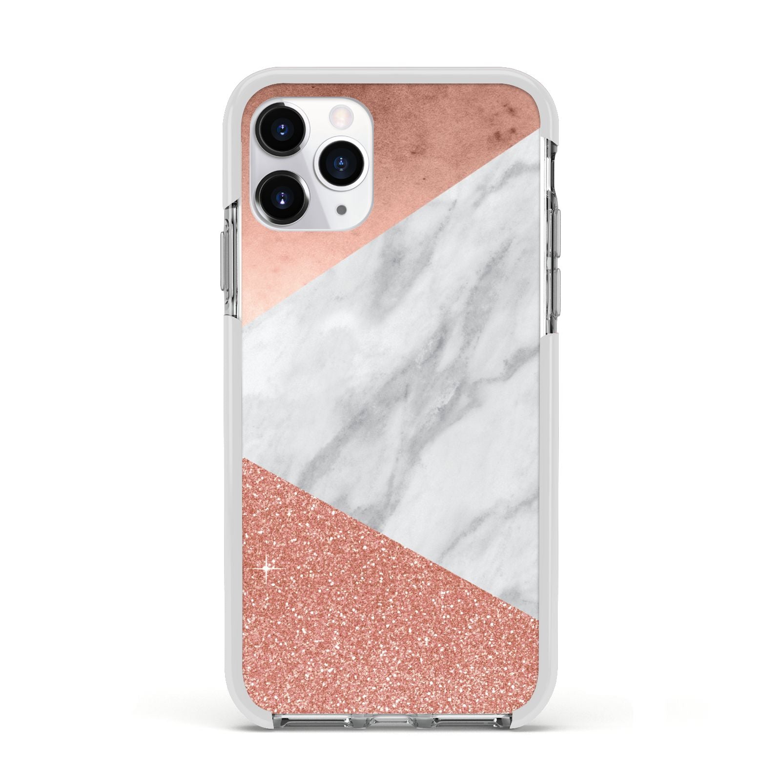 Marble Rose Gold Foil Apple iPhone 11 Pro in Silver with White Impact Case