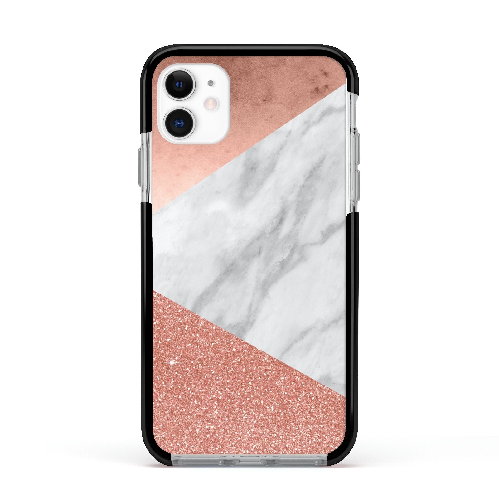 Marble Rose Gold Foil Apple iPhone 11 in White with Black Impact Case