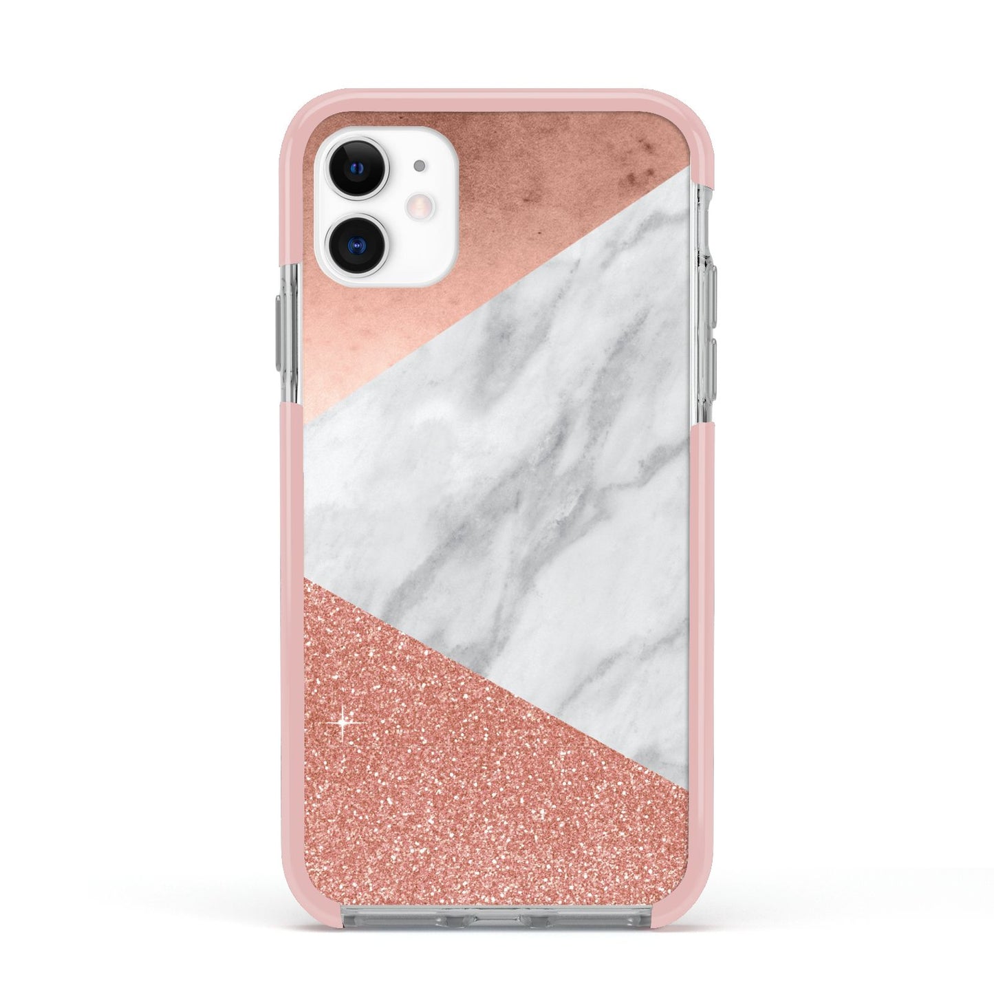 Marble Rose Gold Foil Apple iPhone 11 in White with Pink Impact Case