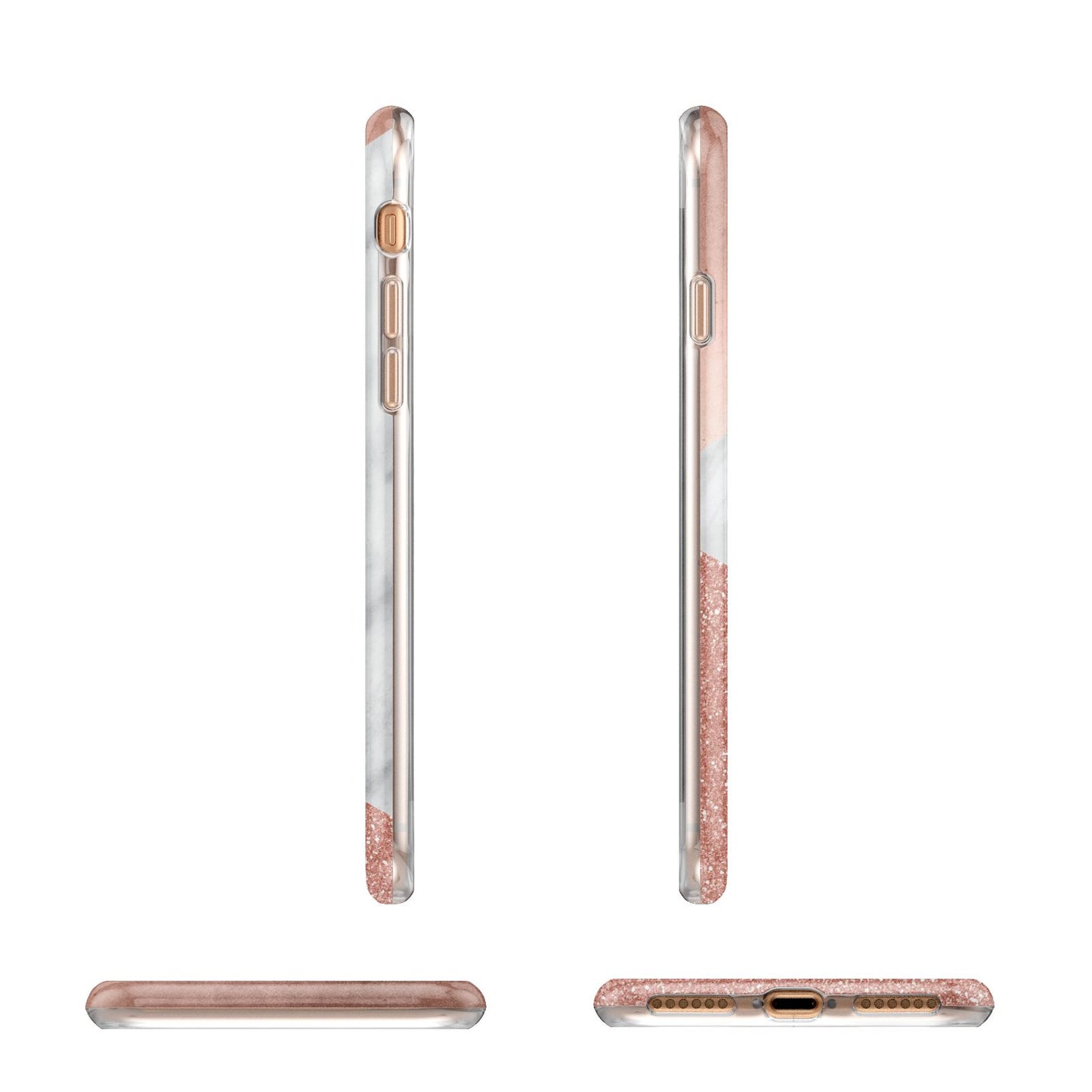 Marble Rose Gold Foil Apple iPhone 7 8 3D Wrap Tough Case Alternative Image Angles