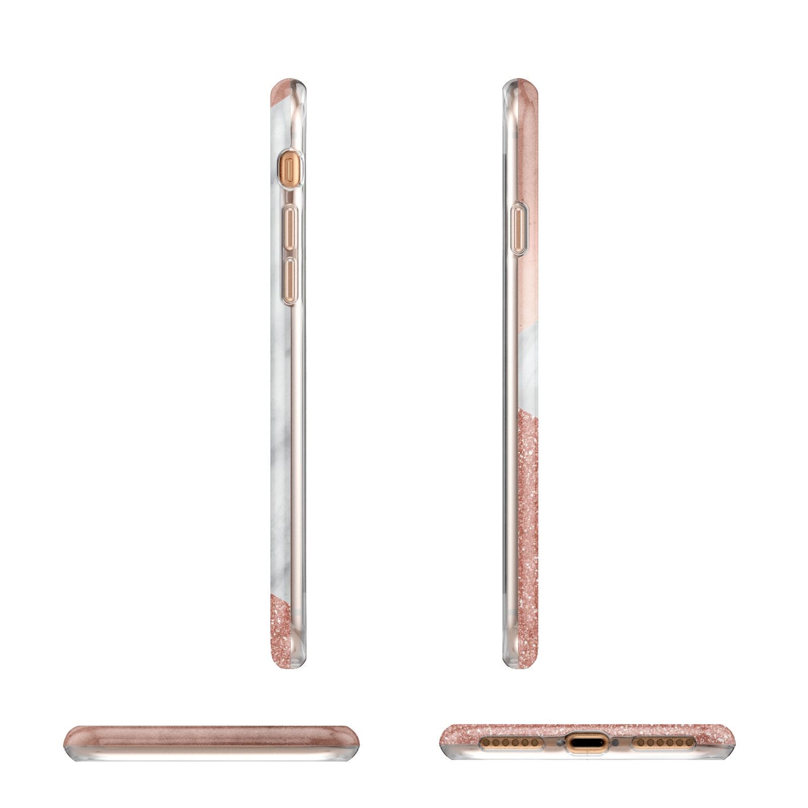 Marble Rose Gold Foil Apple iPhone 7 8 3D Wrap Tough Case Alternative Image Angles