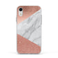 Marble Rose Gold Foil Apple iPhone XR Impact Case White Edge on Silver Phone