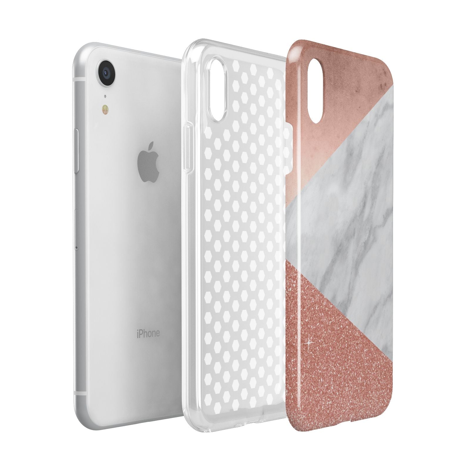 Marble Rose Gold Foil Apple iPhone XR White 3D Tough Case Expanded view