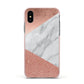 Marble Rose Gold Foil Apple iPhone Xs Impact Case Pink Edge on Black Phone