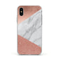 Marble Rose Gold Foil Apple iPhone Xs Impact Case White Edge on Silver Phone