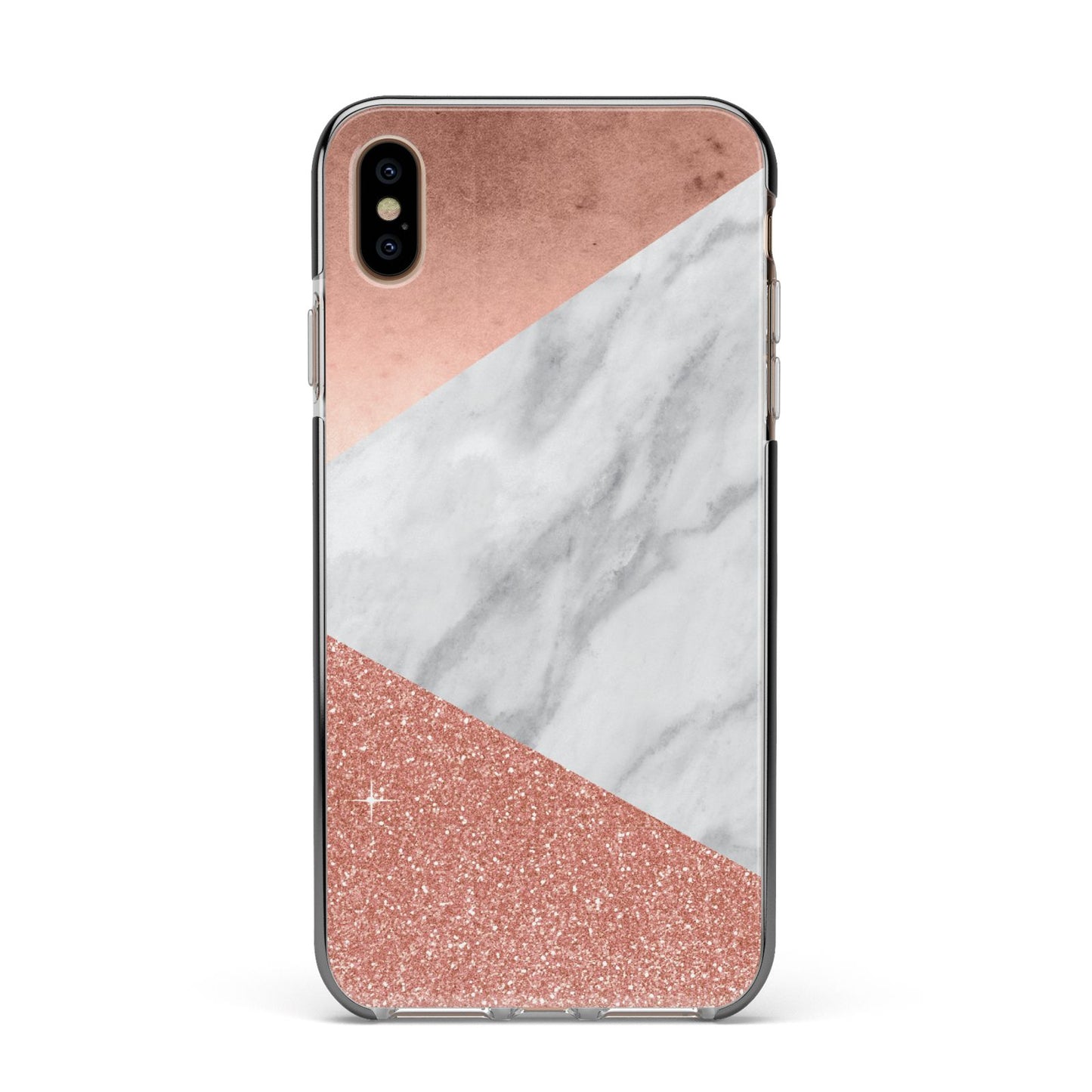 Marble Rose Gold Foil Apple iPhone Xs Max Impact Case Black Edge on Gold Phone