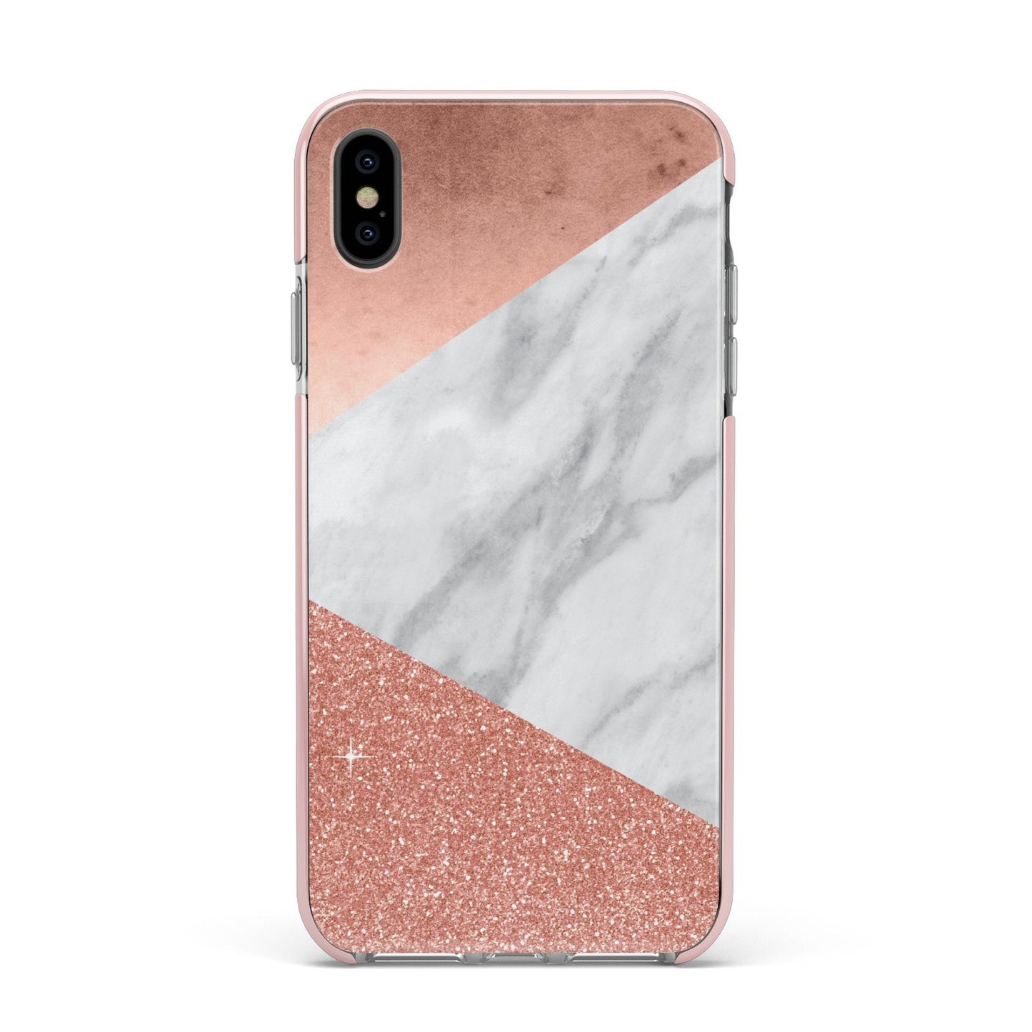 Marble Rose Gold Foil Apple iPhone Xs Max Impact Case Pink Edge on Black Phone