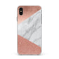 Marble Rose Gold Foil Apple iPhone Xs Max Impact Case White Edge on Black Phone