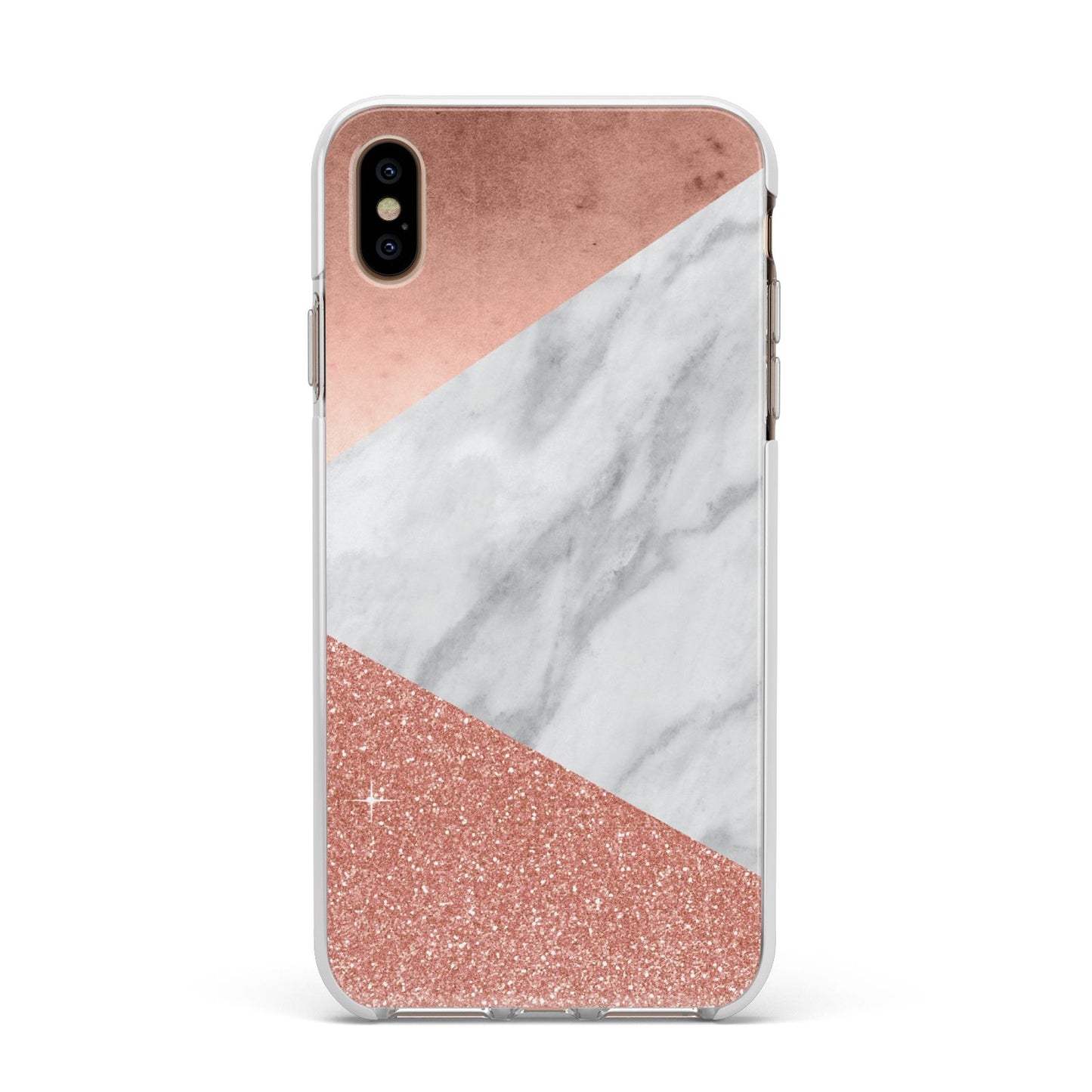 Marble Rose Gold Foil Apple iPhone Xs Max Impact Case White Edge on Gold Phone