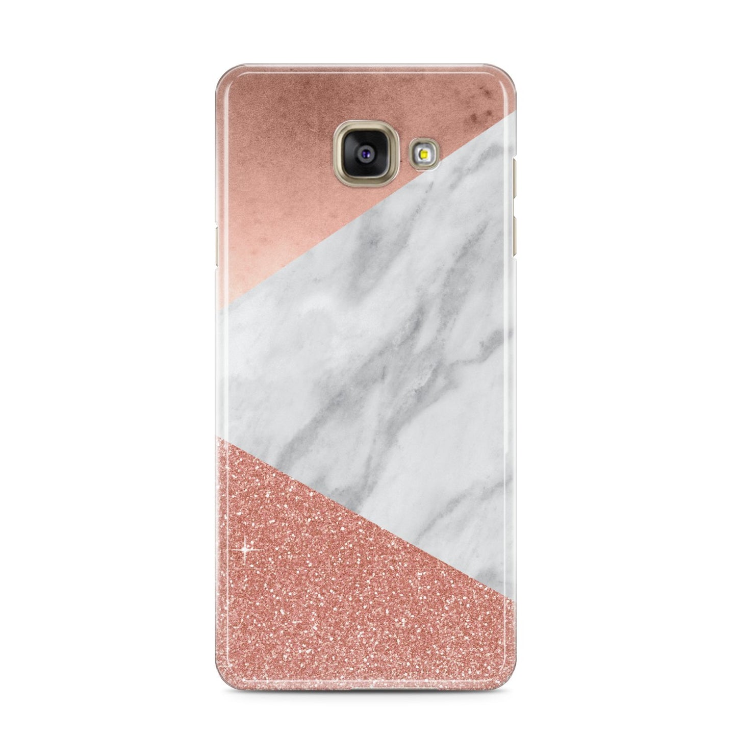 Marble Rose Gold Foil Samsung Galaxy A3 2016 Case on gold phone