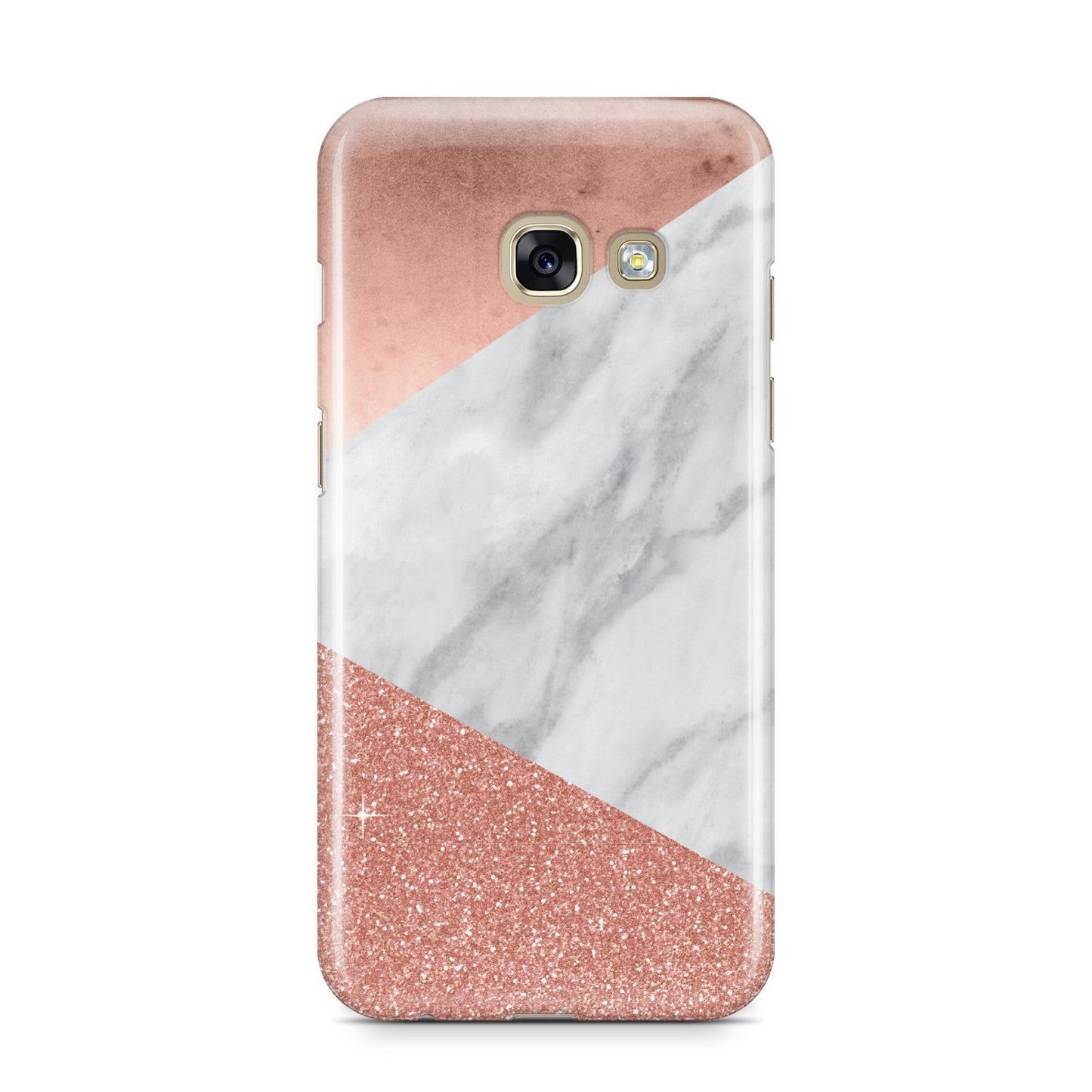 Marble Rose Gold Foil Samsung Galaxy A3 2017 Case on gold phone