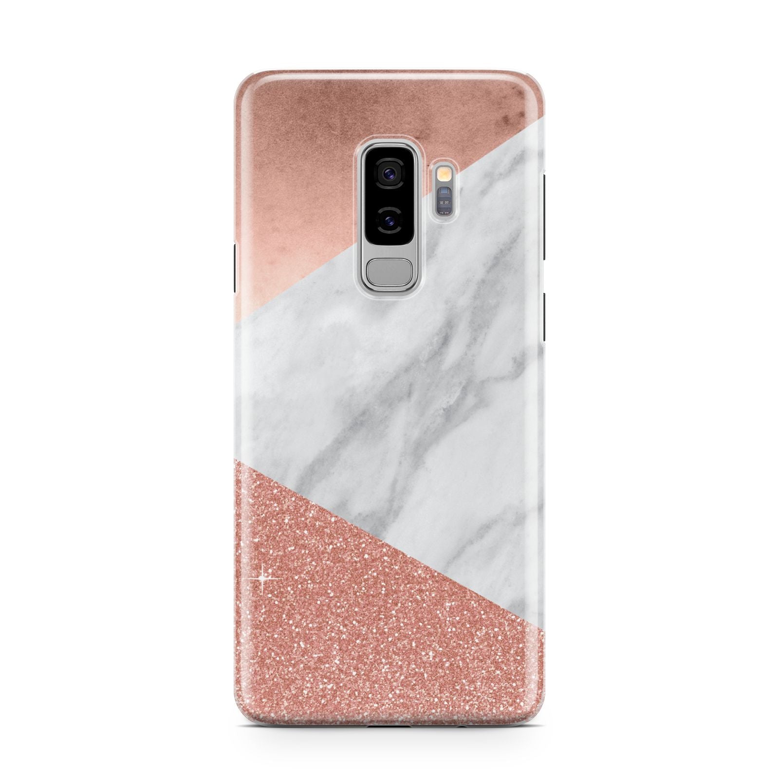 Marble Rose Gold Foil Samsung Galaxy S9 Plus Case on Silver phone