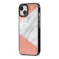 Marble Rose Gold Foil iPhone 13 Black Impact Case Side Angle on Silver phone