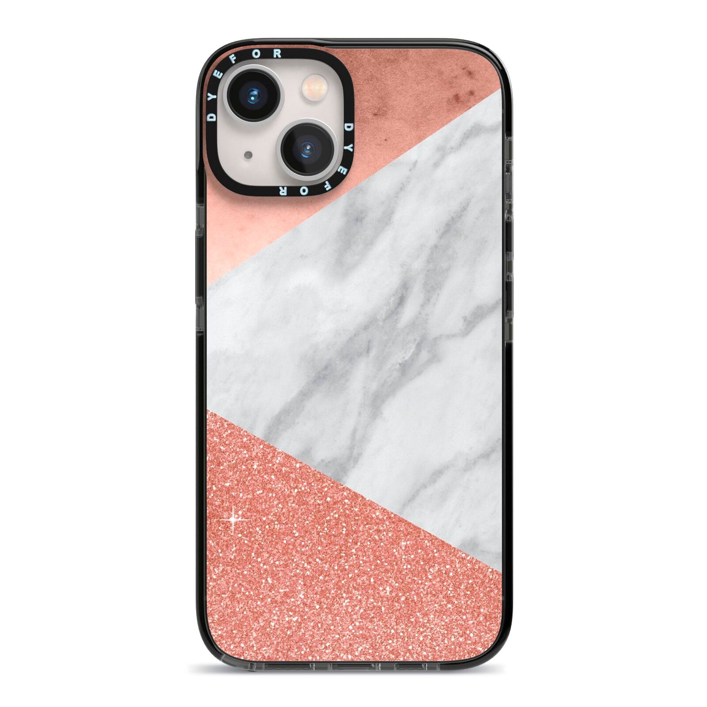 Marble Rose Gold Foil iPhone 13 Black Impact Case on Silver phone