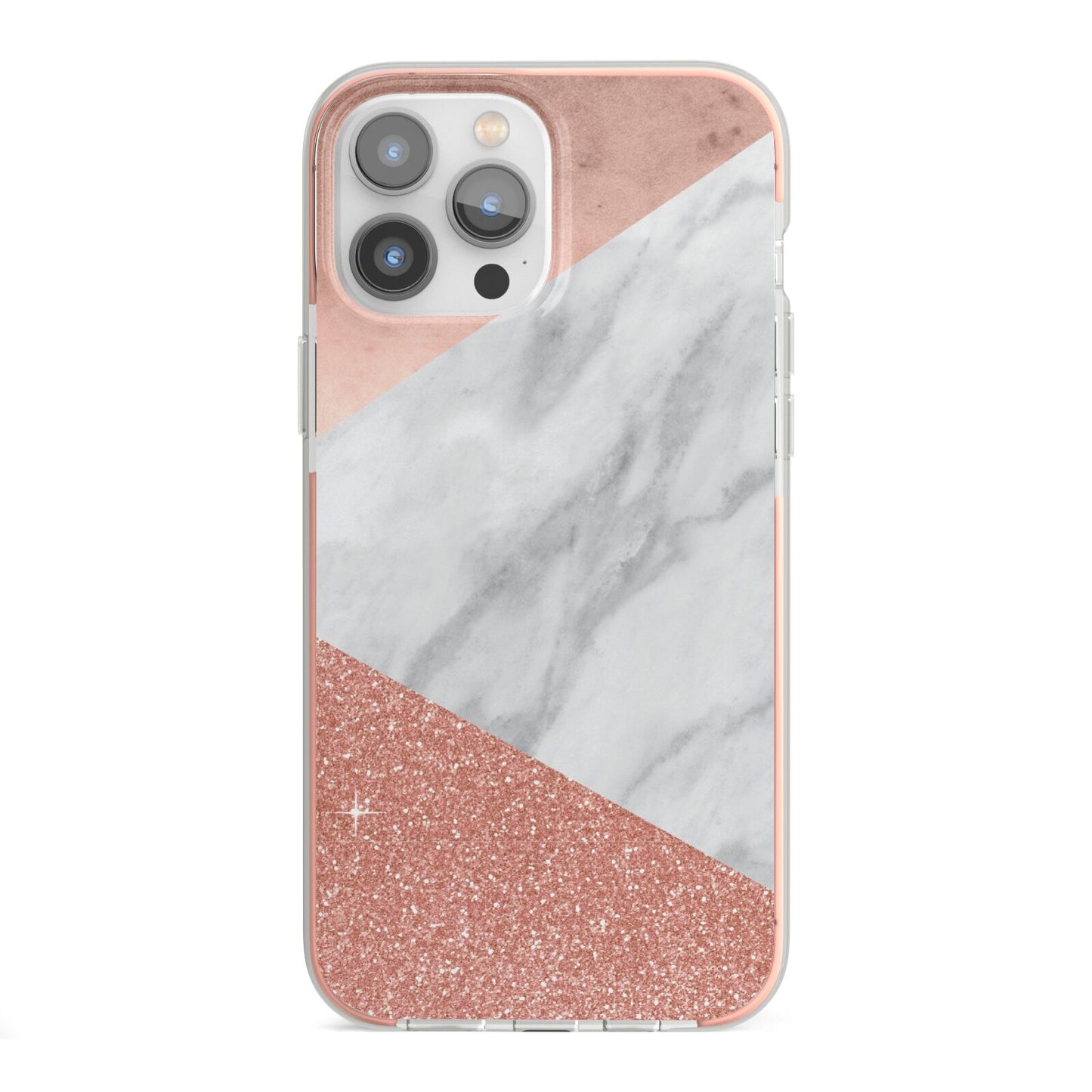 Marble Rose Gold Foil iPhone 13 Pro Max TPU Impact Case with Pink Edges