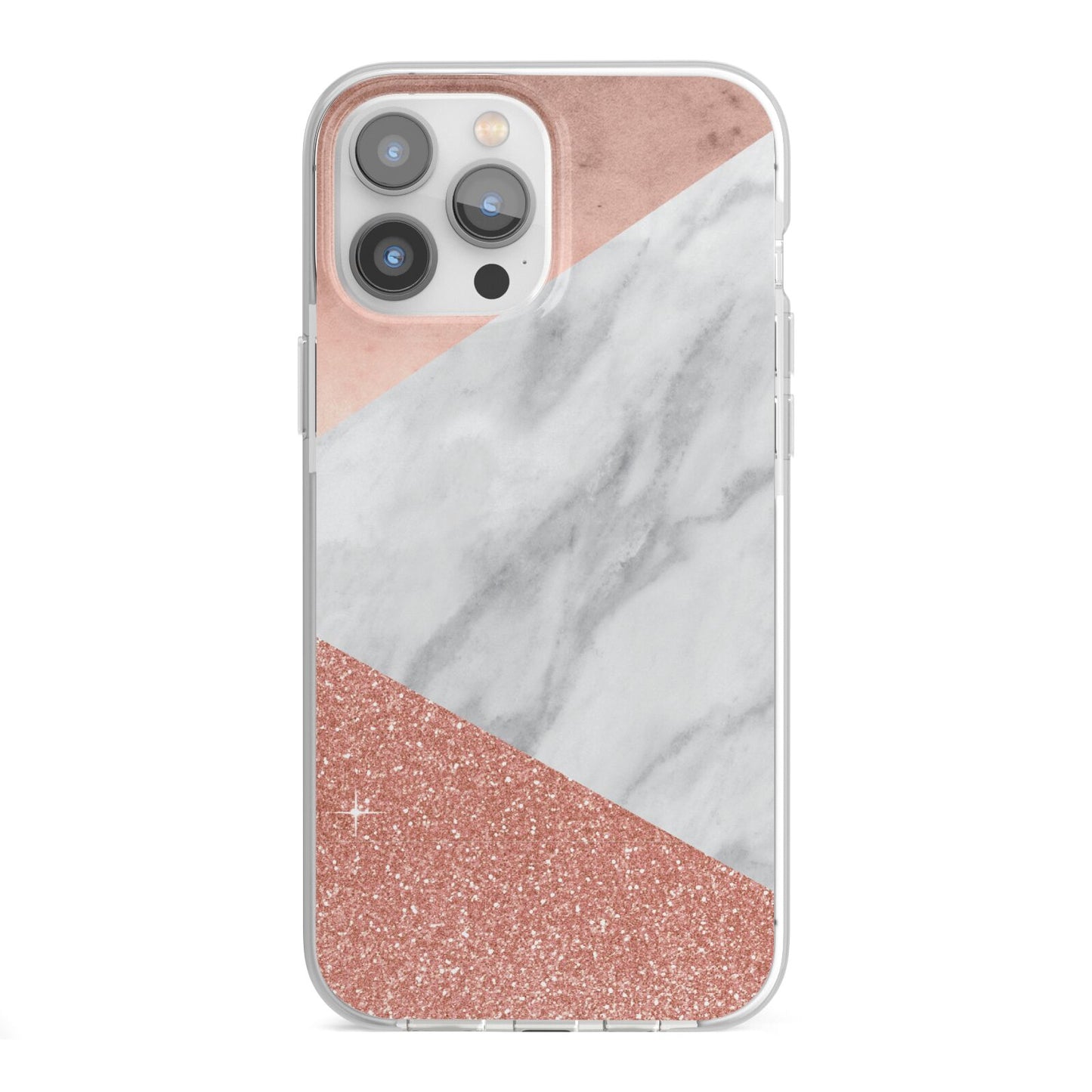 Marble Rose Gold Foil iPhone 13 Pro Max TPU Impact Case with White Edges