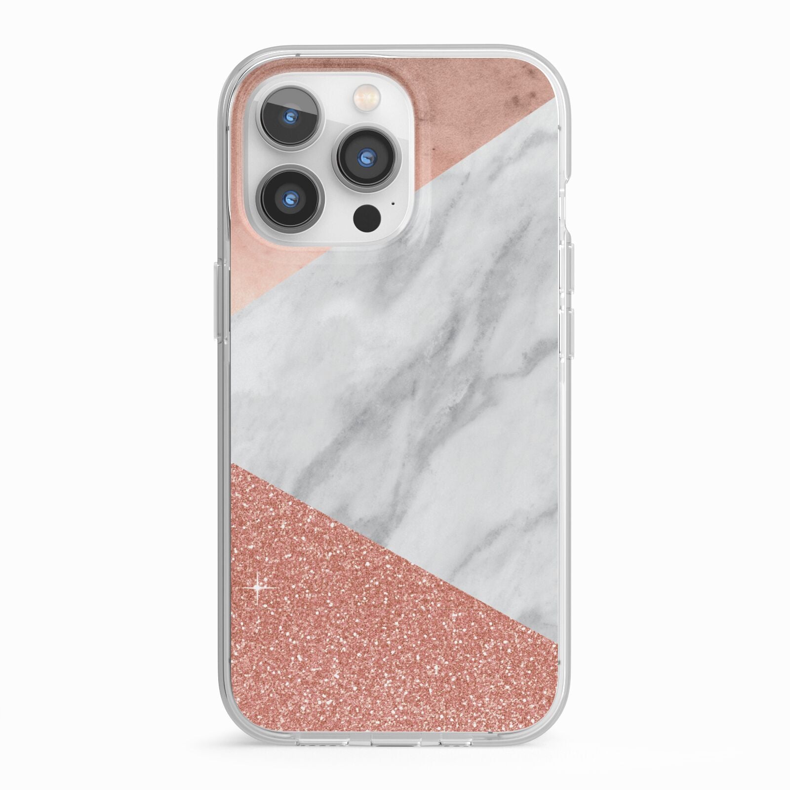 Marble Rose Gold Foil iPhone 13 Pro TPU Impact Case with White Edges