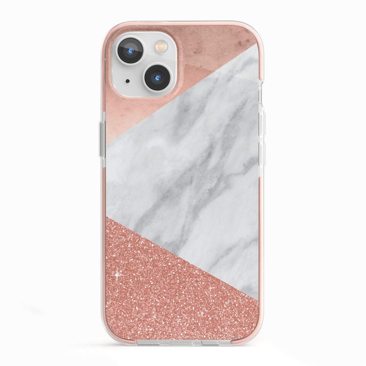 Marble Rose Gold Foil iPhone 13 TPU Impact Case with Pink Edges