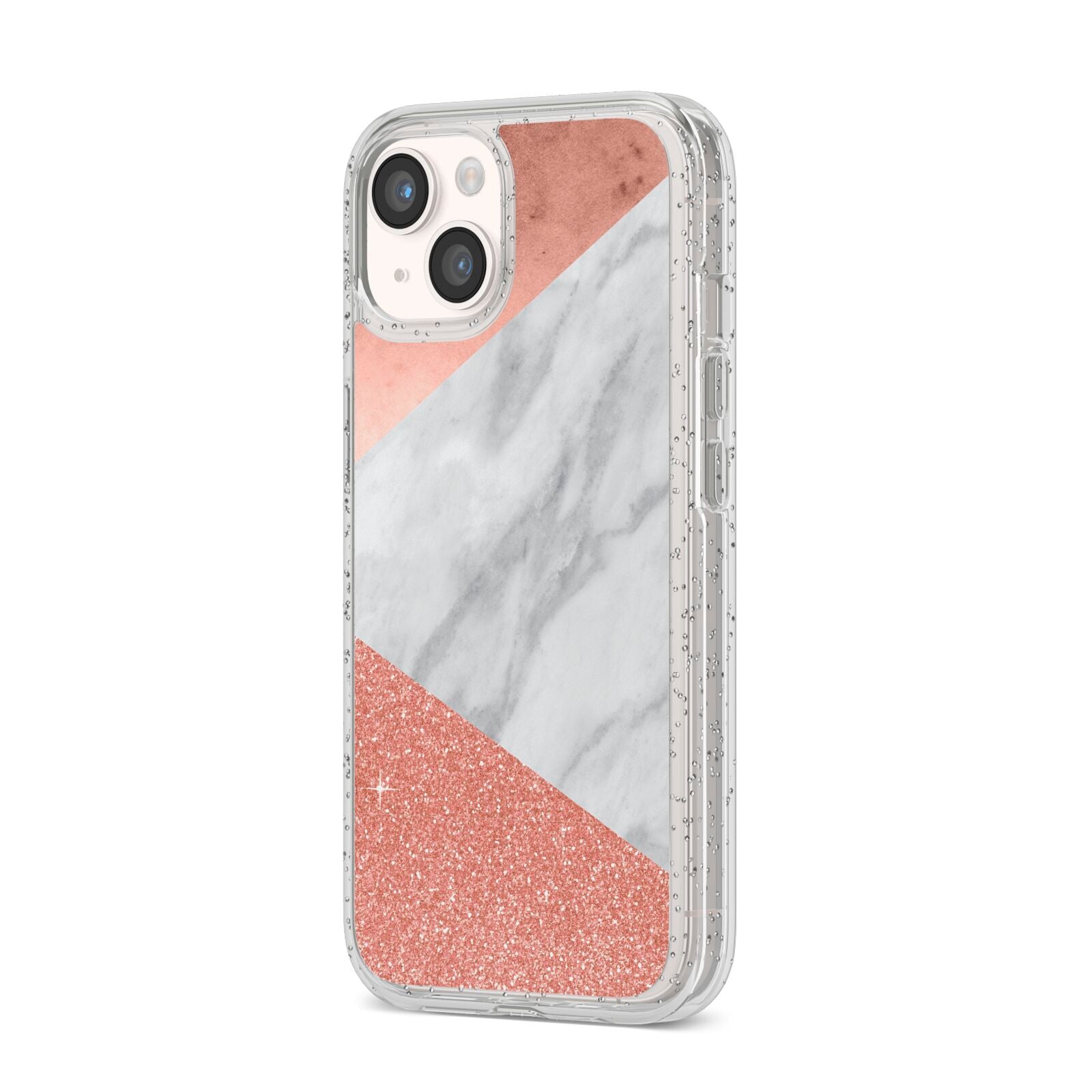 Marble Rose Gold Foil iPhone 14 Glitter Tough Case Starlight Angled Image