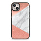 Marble Rose Gold Foil iPhone 14 Plus Black Impact Case on Silver phone