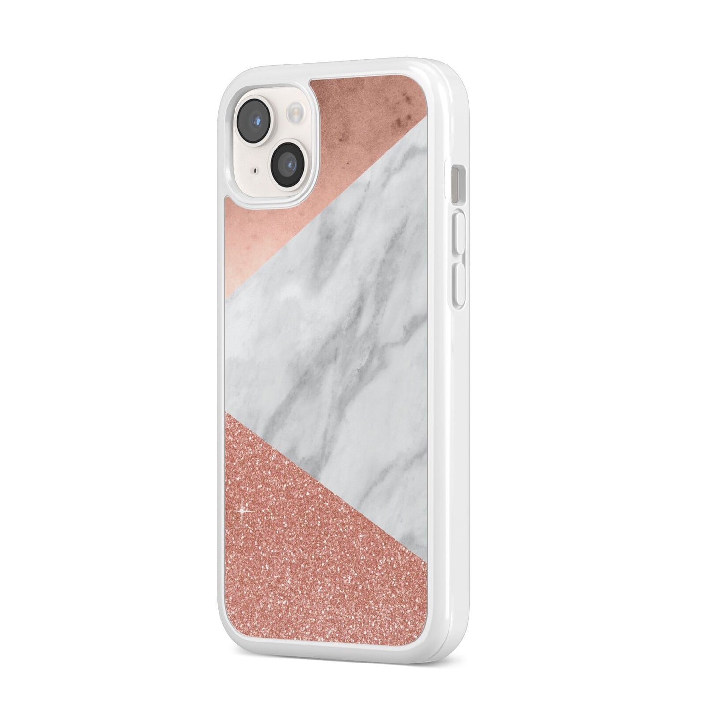 Marble Rose Gold Foil iPhone 14 Plus Clear Tough Case Starlight Angled Image