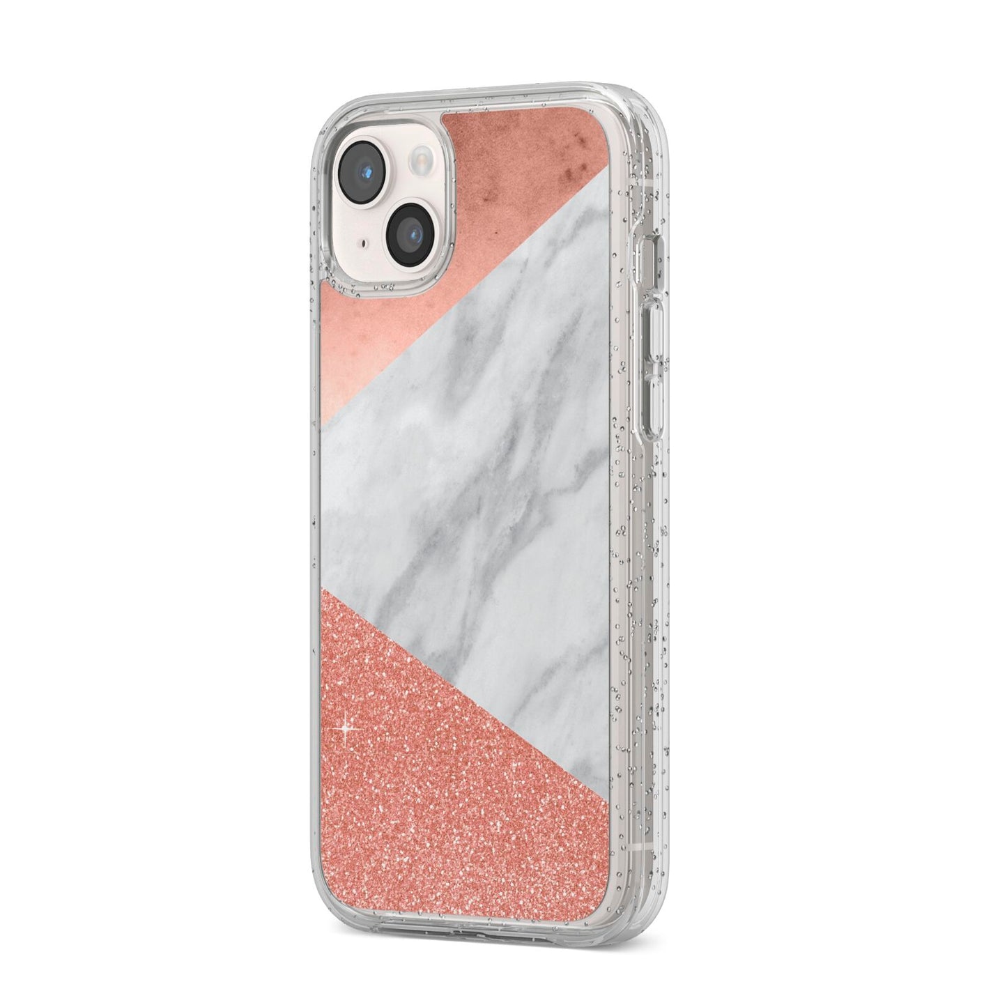 Marble Rose Gold Foil iPhone 14 Plus Glitter Tough Case Starlight Angled Image