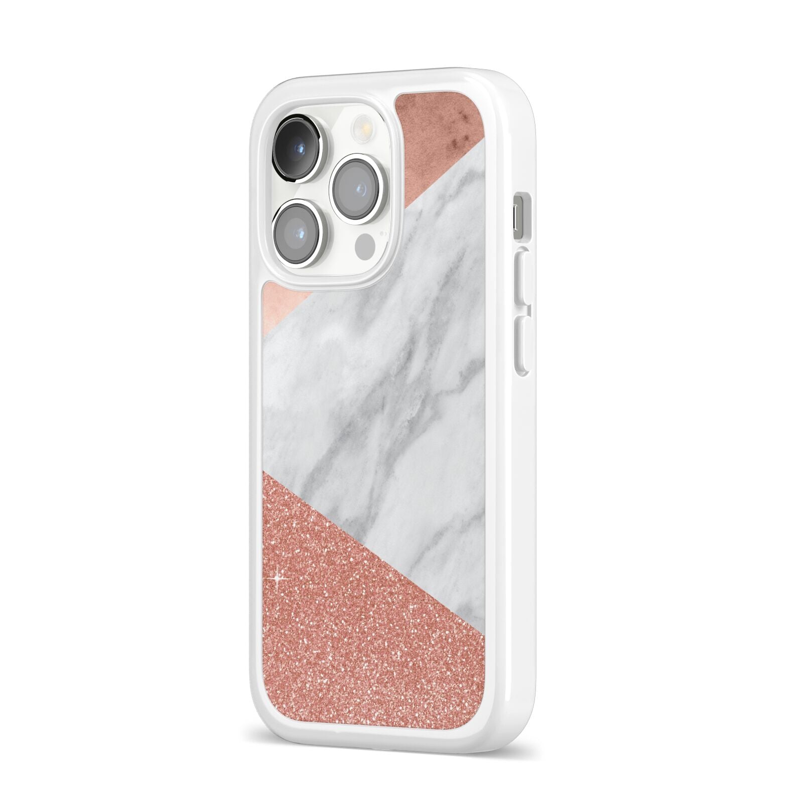Marble Rose Gold Foil iPhone 14 Pro Clear Tough Case Silver Angled Image