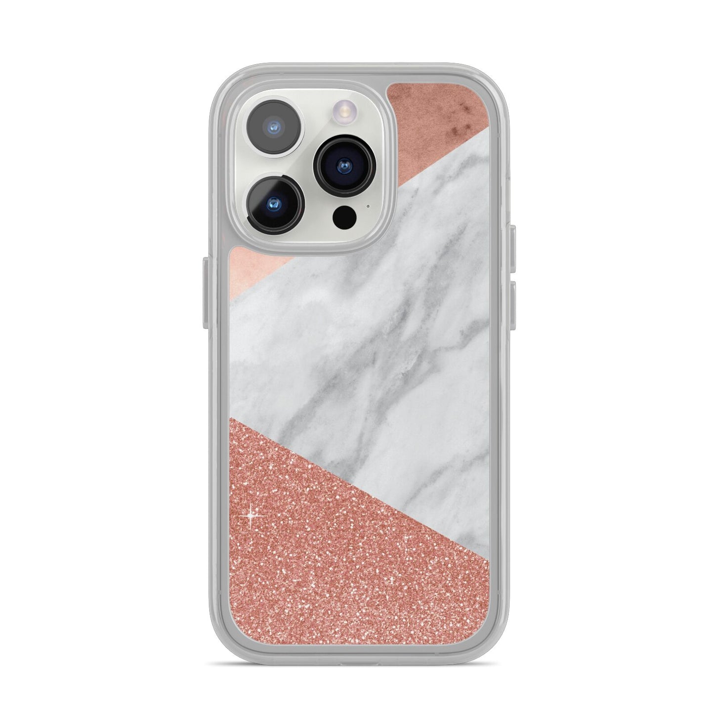 Marble Rose Gold Foil iPhone 14 Pro Clear Tough Case Silver