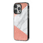 Marble Rose Gold Foil iPhone 14 Pro Max Black Impact Case Side Angle on Silver phone