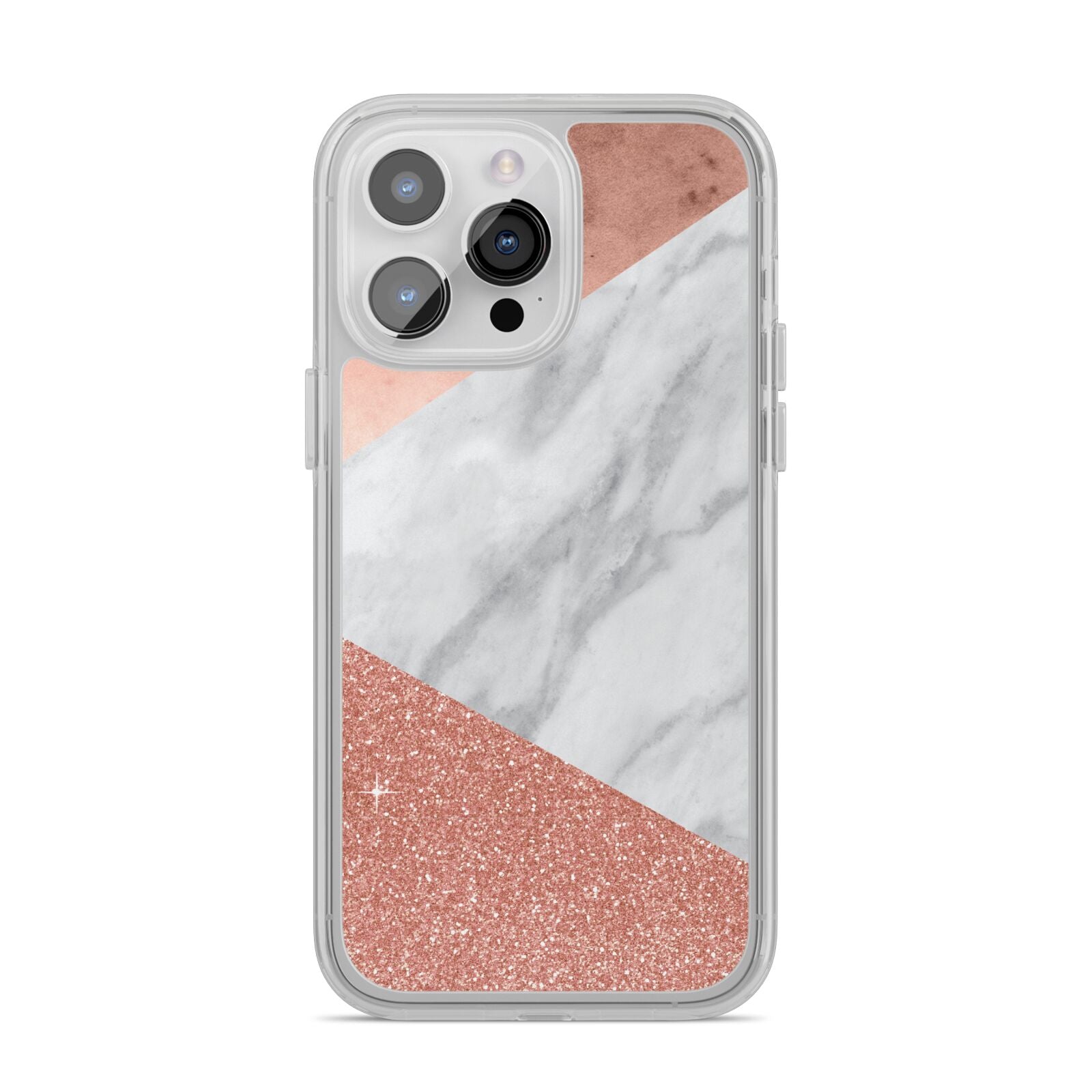 Marble Rose Gold Foil iPhone 14 Pro Max Clear Tough Case Silver