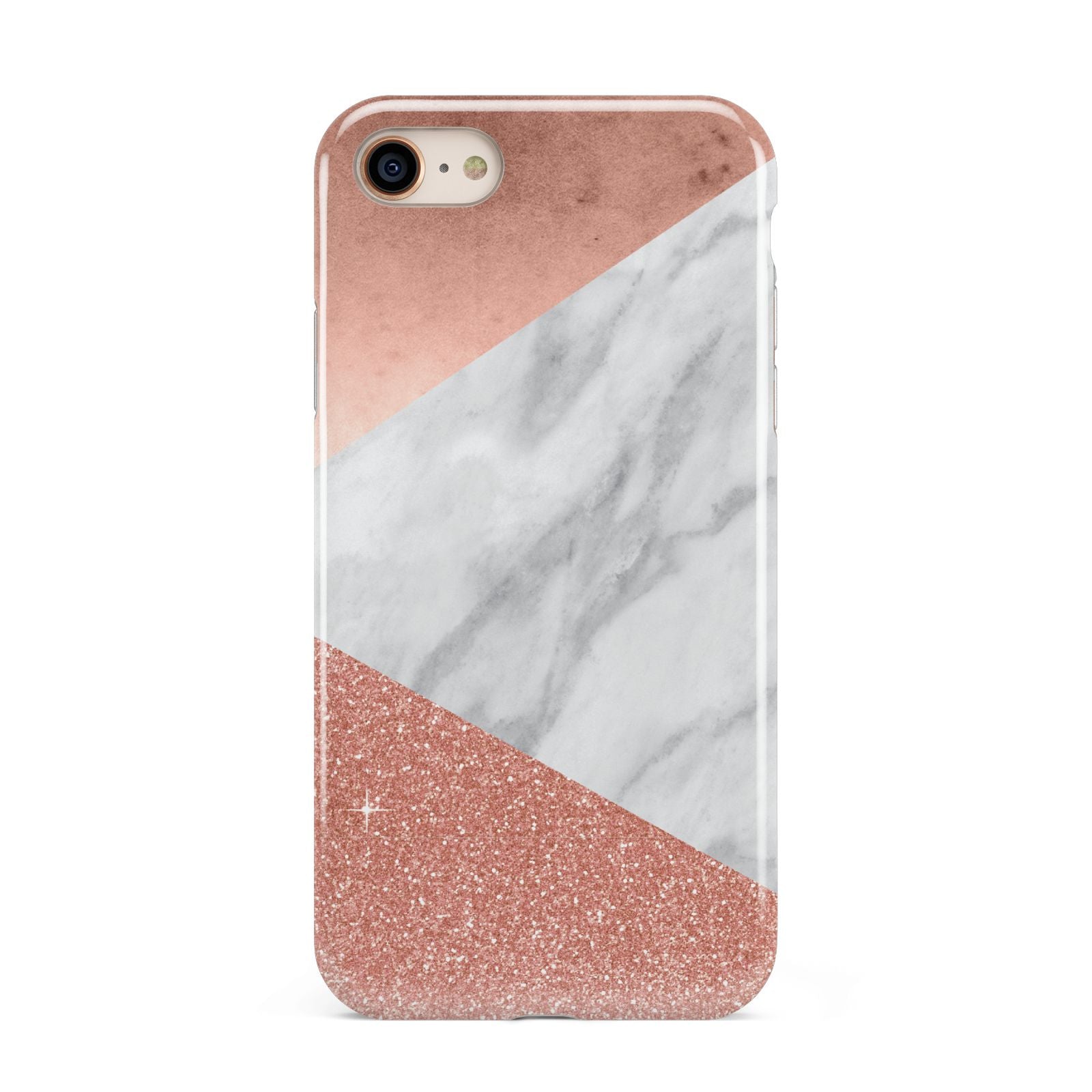 Marble Rose Gold Foil iPhone 8 3D Tough Case on Gold Phone
