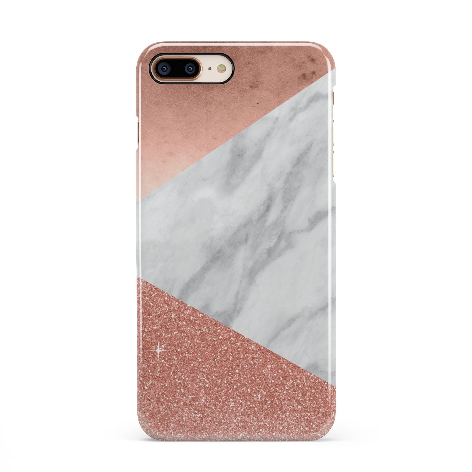 Marble Rose Gold Foil iPhone 8 Plus 3D Snap Case on Gold Phone