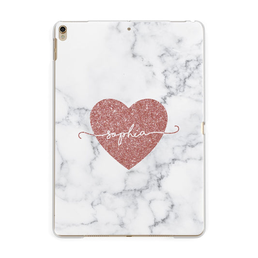 Marble Rose Gold Glitter Heart Personalised Name Apple iPad Gold Case