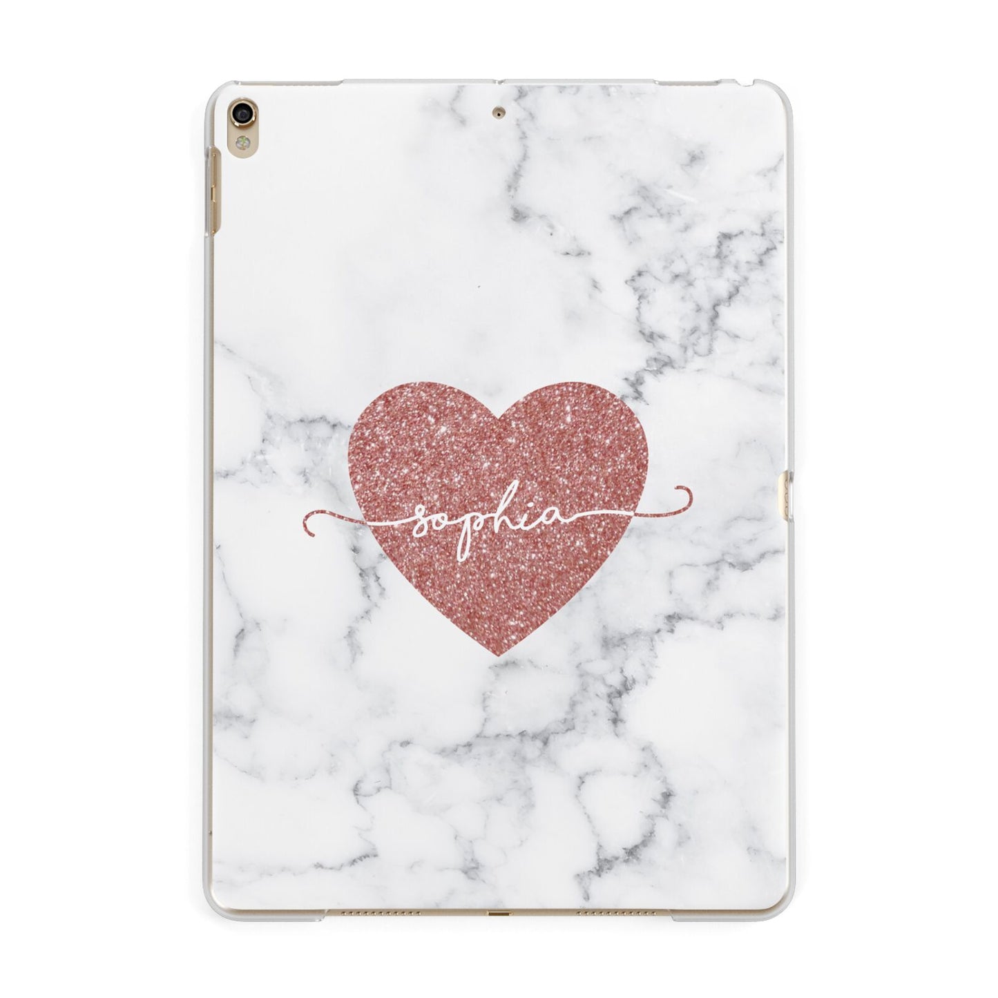 Clear Marble Rose Gold Glitter Heart Personalised Name Apple iPad Gold Case