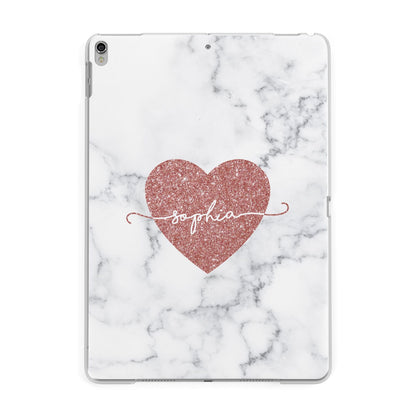 Marble Rose Gold Glitter Heart Personalised Name Apple iPad Silver Case