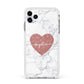 Marble Rose Gold Glitter Heart Personalised Name Apple iPhone 11 Pro Max in Silver with White Impact Case