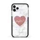 Marble Rose Gold Glitter Heart Personalised Name Apple iPhone 11 Pro in Silver with Black Impact Case