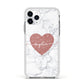 Marble Rose Gold Glitter Heart Personalised Name Apple iPhone 11 Pro in Silver with White Impact Case