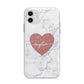 Marble Rose Gold Glitter Heart Personalised Name Apple iPhone 11 in White with Bumper Case